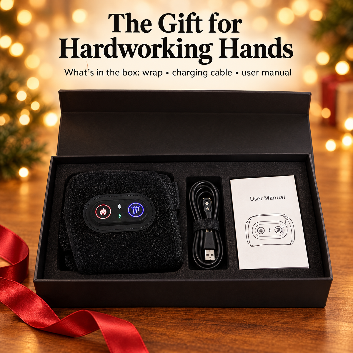Red light wrist wrap gift box with charging cable and manual