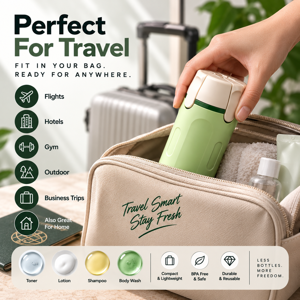 4-in-1 Leak-Resistant Travel Toiletry Dispenser