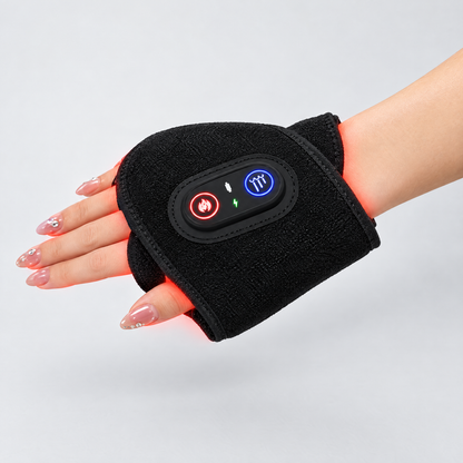 Red light therapy hand and wrist wrap worn on hand