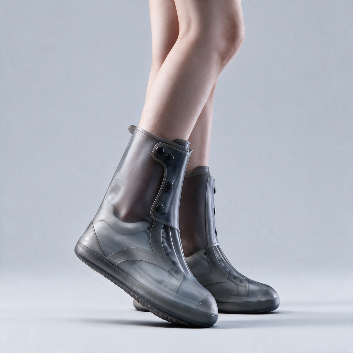 Grey translucent waterproof high-top shoe covers