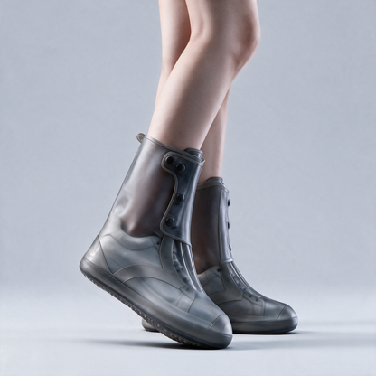 Grey translucent waterproof high-top shoe covers
