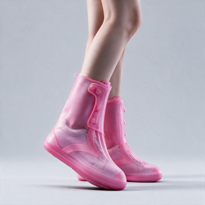 Pink translucent waterproof high-top shoe covers