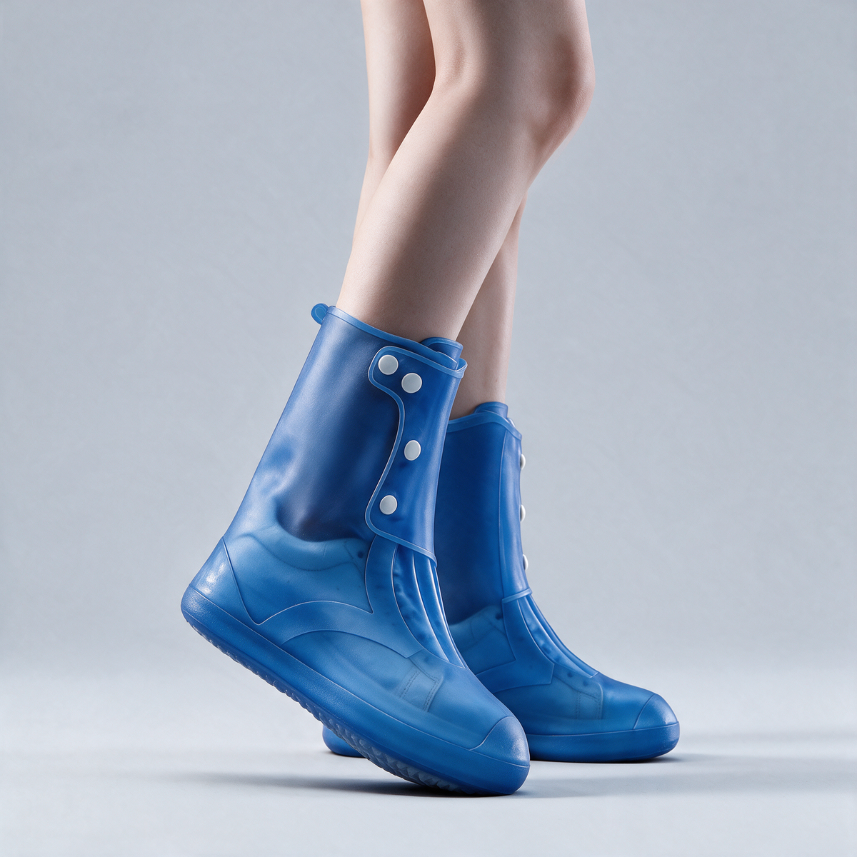 Blue translucent waterproof high-top shoe covers