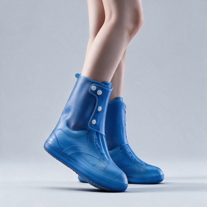 Blue translucent waterproof high-top shoe covers