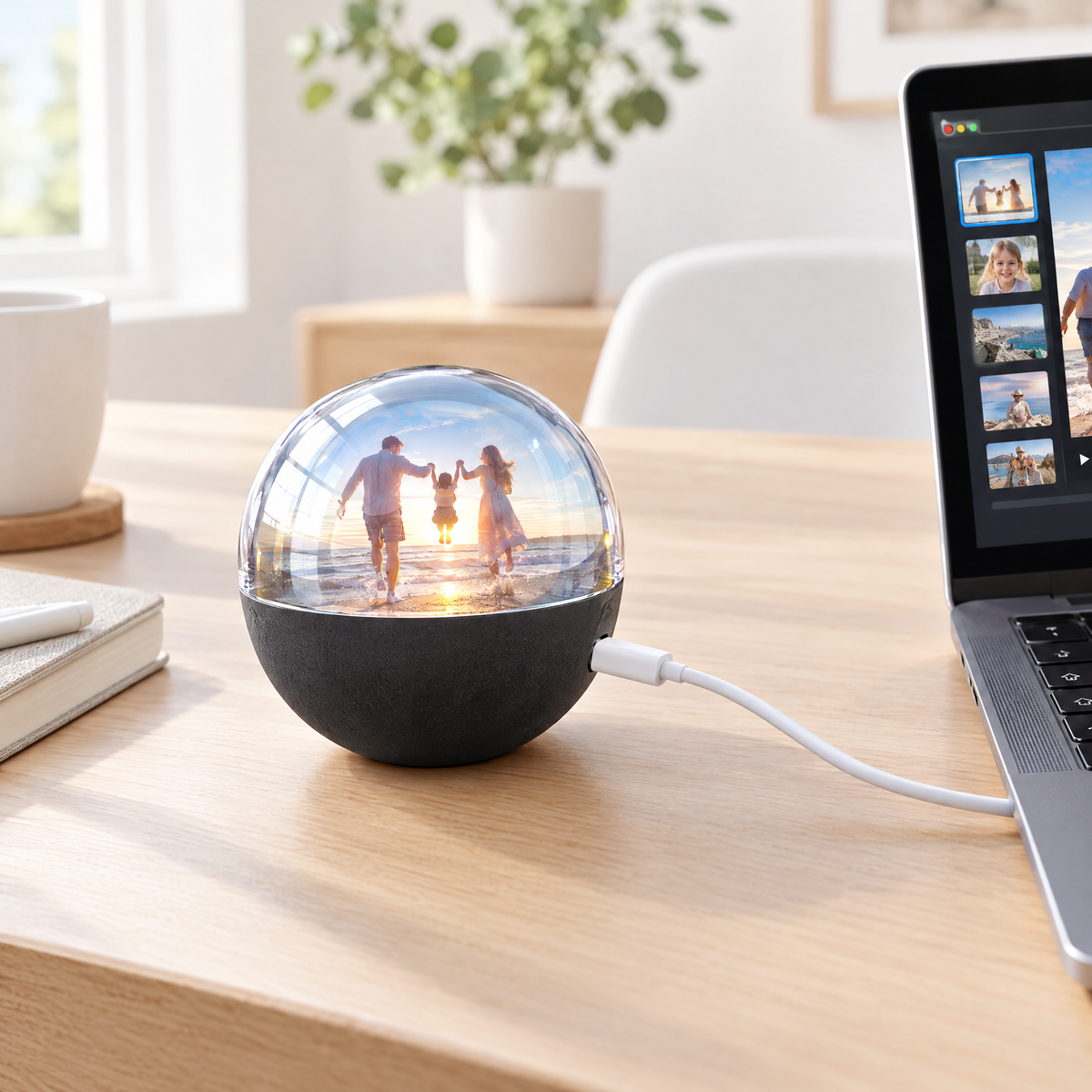 Load videos to crystal ball player via USB-C cable from laptop