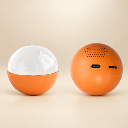 Orange 3D memory crystal ball video player - side and back view