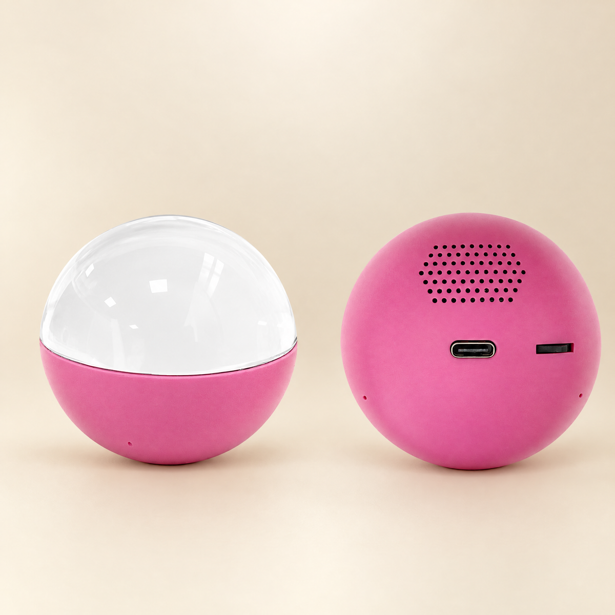 Pink 3D memory crystal ball video player - side and back view