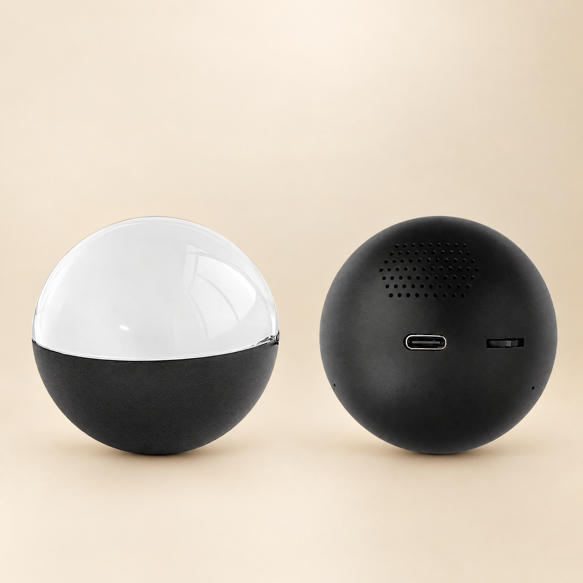 Black 3D memory crystal ball video player - side and back view