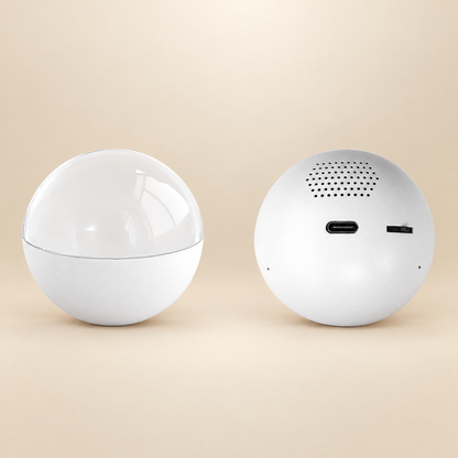 White 3D memory crystal ball video player - side and back view