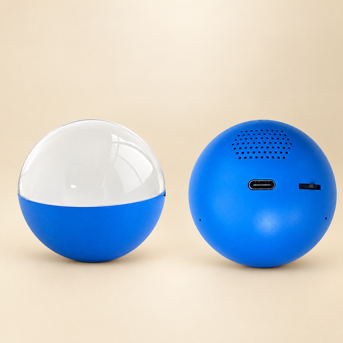 Blue 3D memory crystal ball video player - side and back view