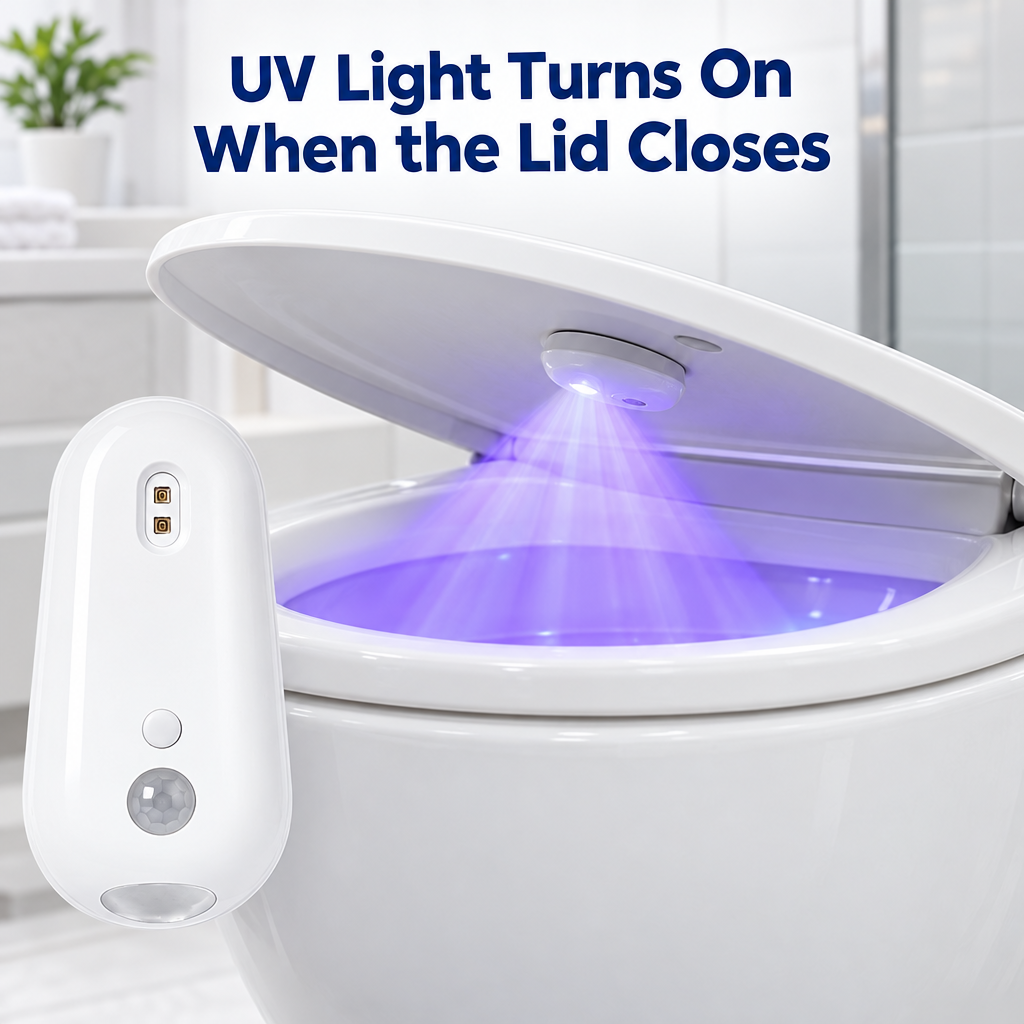 UV light turns on when the toilet lid closes