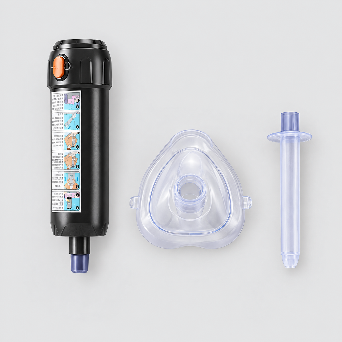 What's in the box: device body, face mask and tongue depressor tube