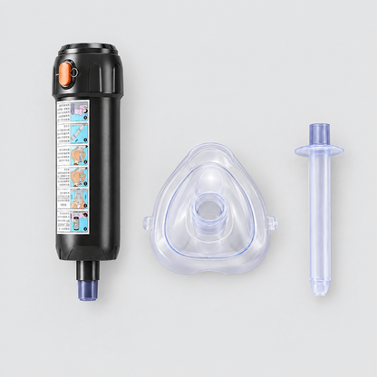 What's in the box: device body, face mask and tongue depressor tube